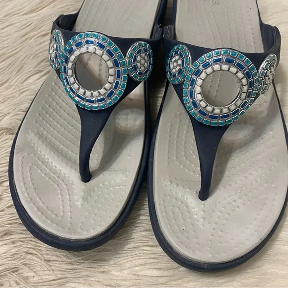 Crocs Blue Mosaic Cricle Sanrah Diamante Wedge Flip Flop Thong
Sandals - Picture 3 of 9